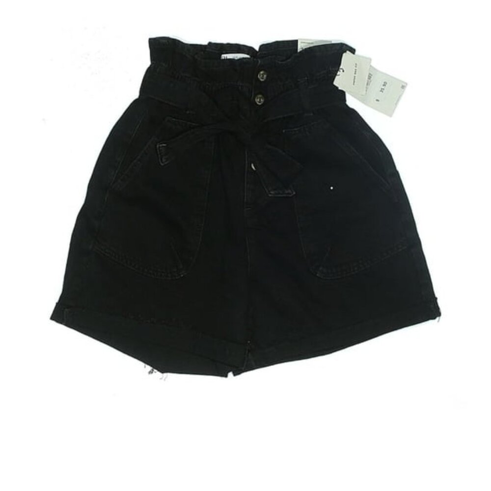 NWT Zara Black High Rise Overall Paper Bag Fit Shorts Size 4 - Picture 1 of 3